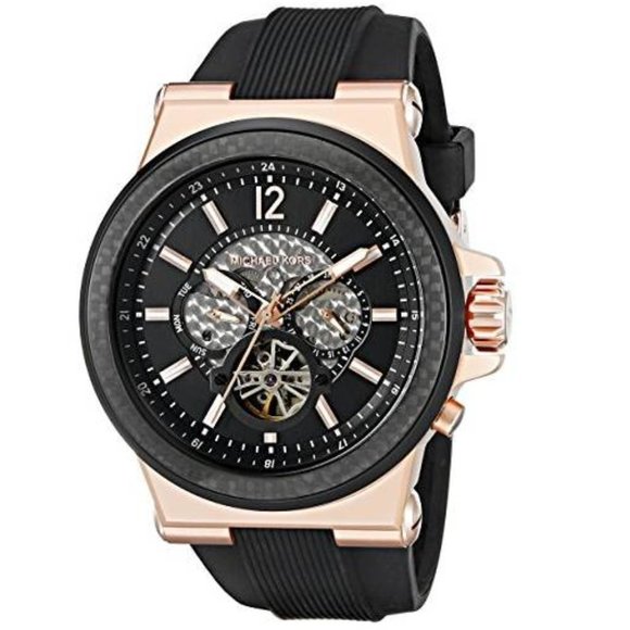 Michael Kors Men's Automatic Dylan Black Silicone Strap Watch - Picture 1 of 5